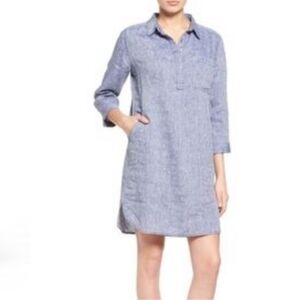 Artisan Ny | Blue Linen Chambray Shirt Dress with Pockets